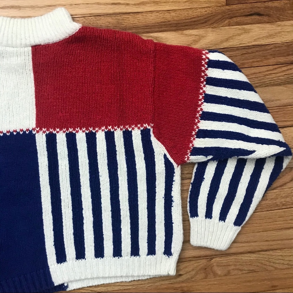 Vintage Crop Red White & Blue Mock-neck Sweater - Picture 11 of 11